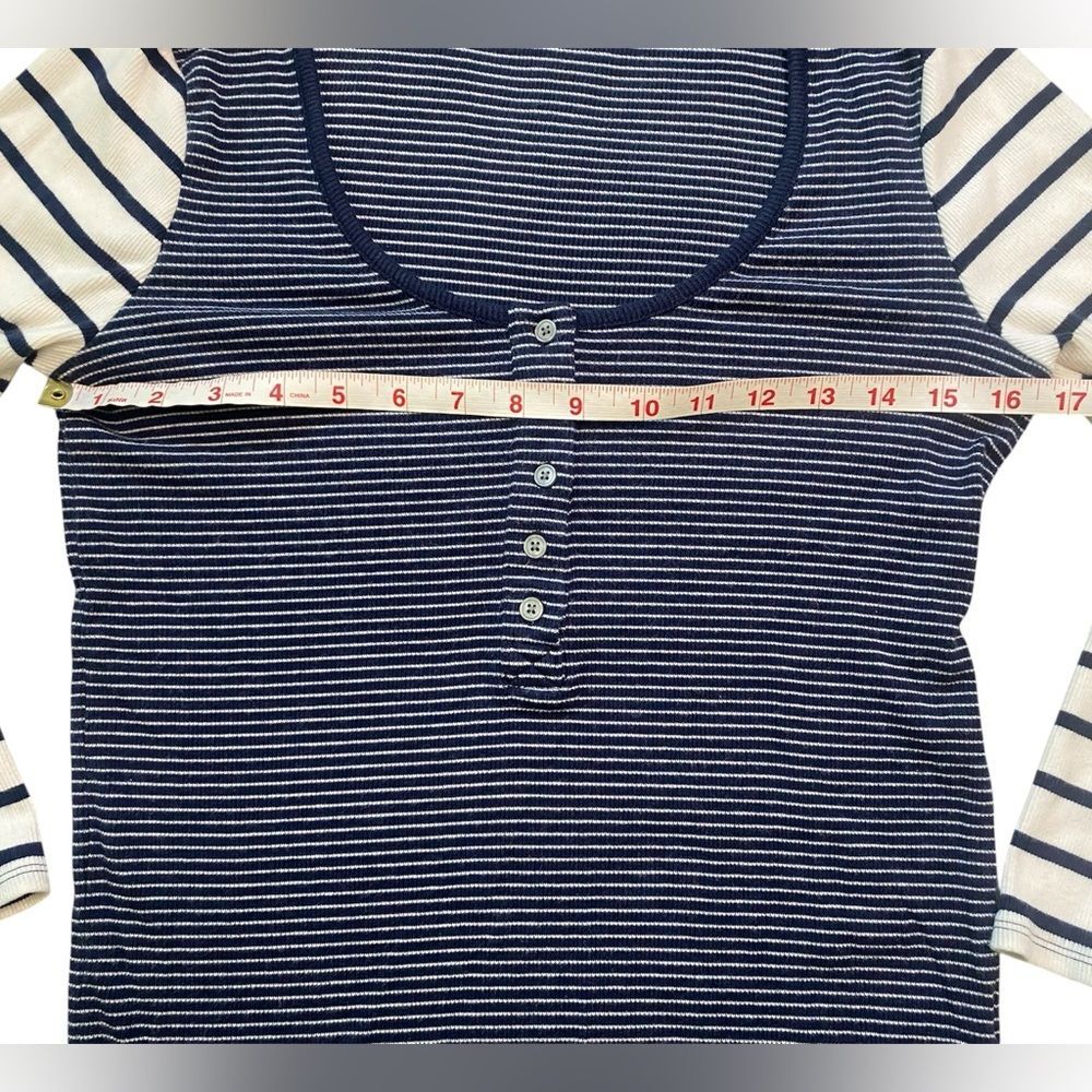 J. Crew Navy and White Striped Scoop Neck Ribbed Long Sleeve Henley - Picture 8 of 14